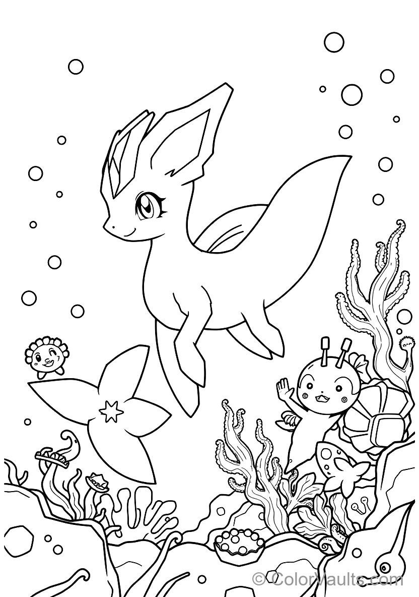 Vaporeon with Finned Mermaid Tail Swimming Gracefully (Scene 2)