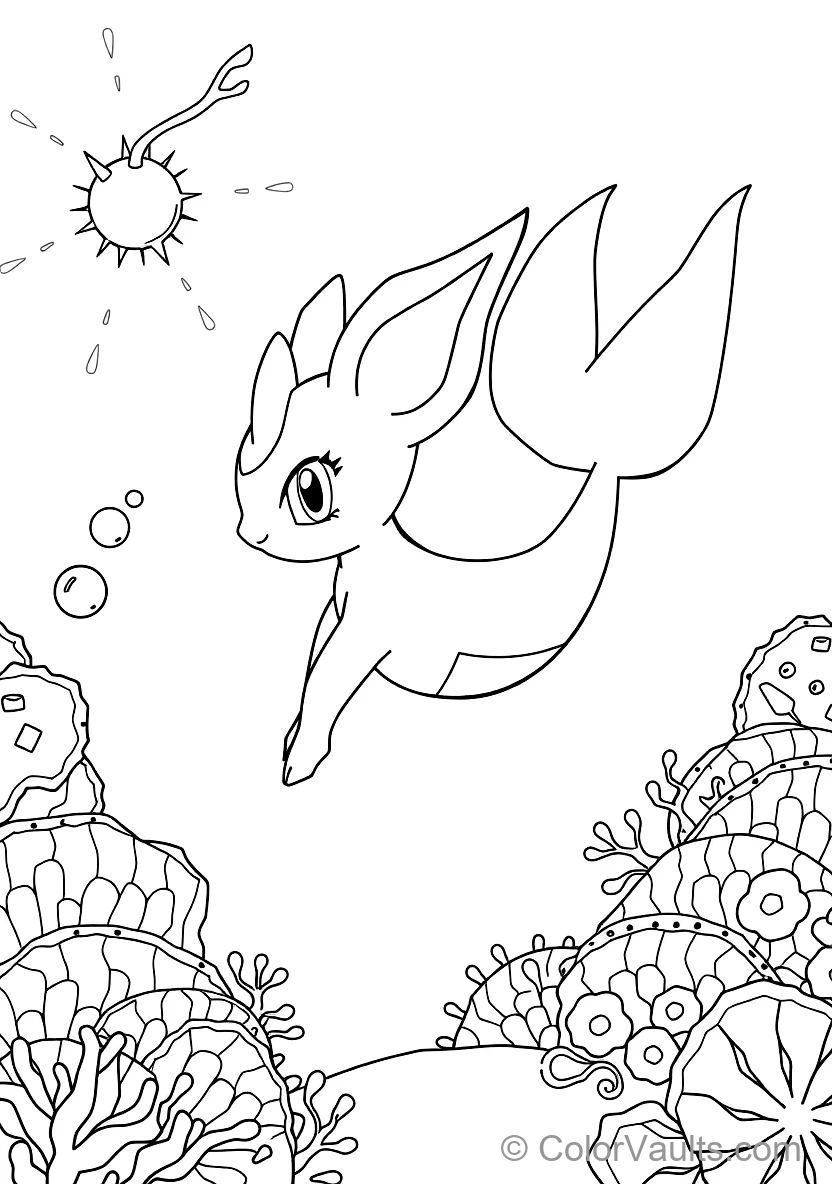 Vaporeon with Finned Mermaid Tail Swimming Gracefully (Scene 3)