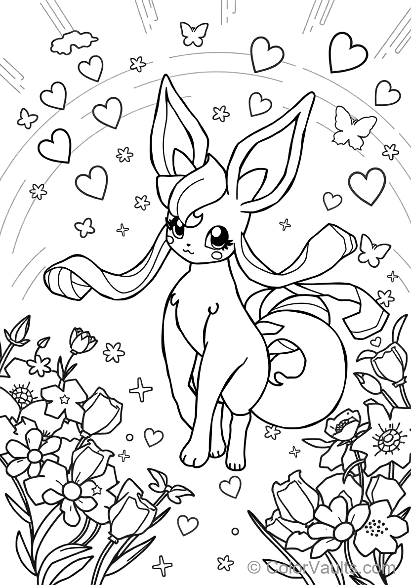 Sylveon with Flowing Feeler Ribbons and Bows Dancing