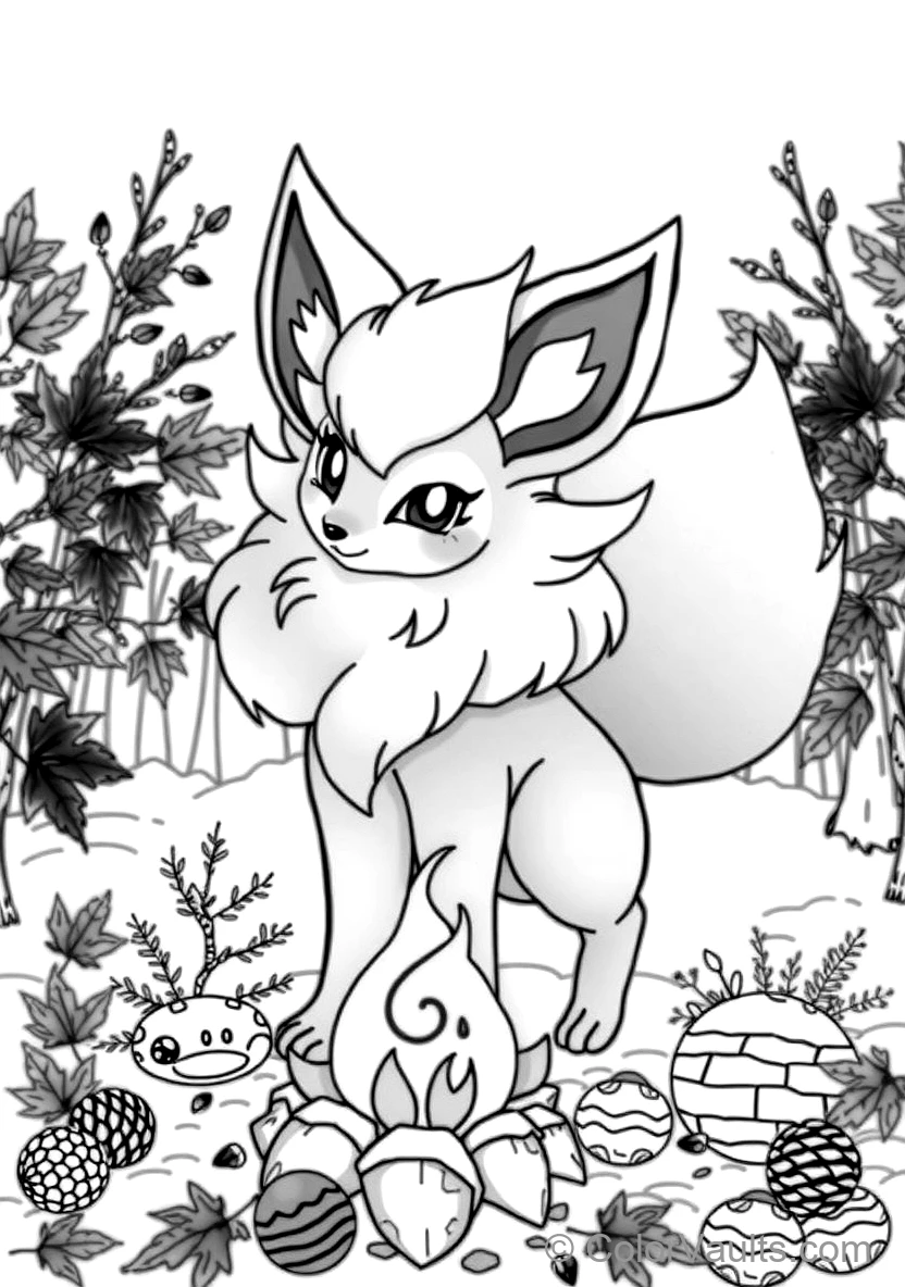 Flareon with Fluffy Fiery Mane Breathing a Warm Flame