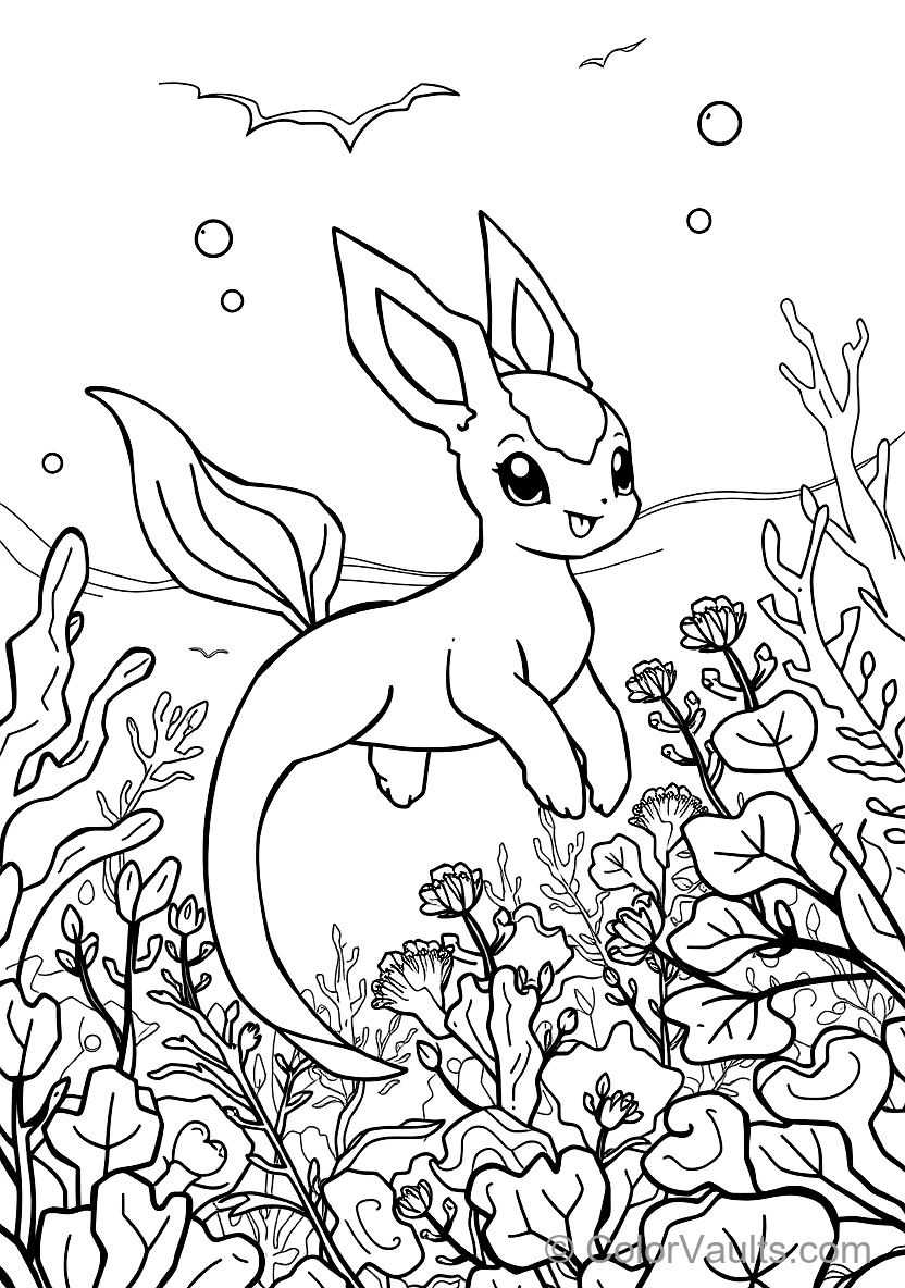 Vaporeon with Finned Mermaid Tail Swimming Gracefully (Scene 5)