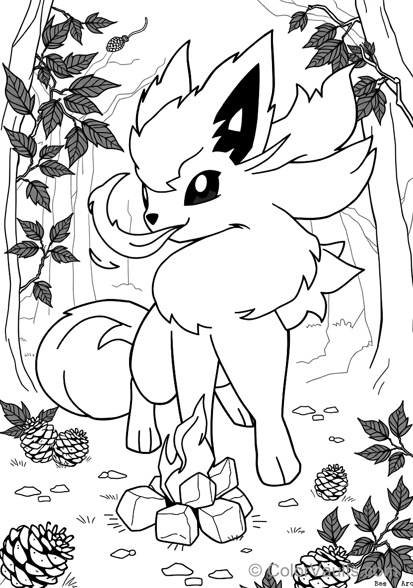 Flareon with Fluffy Fiery Mane Breathing a Warm Flame (Scene 4)