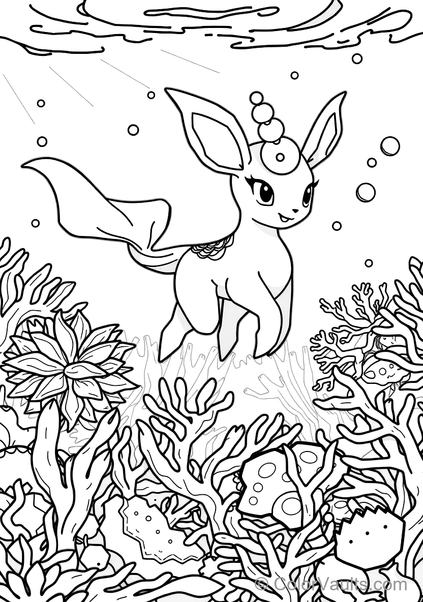 Vaporeon with Finned Mermaid Tail Swimming Gracefully (Scene 6)
