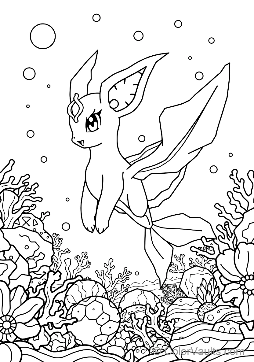 Vaporeon with Finned Mermaid Tail Swimming Gracefully (Scene 7)