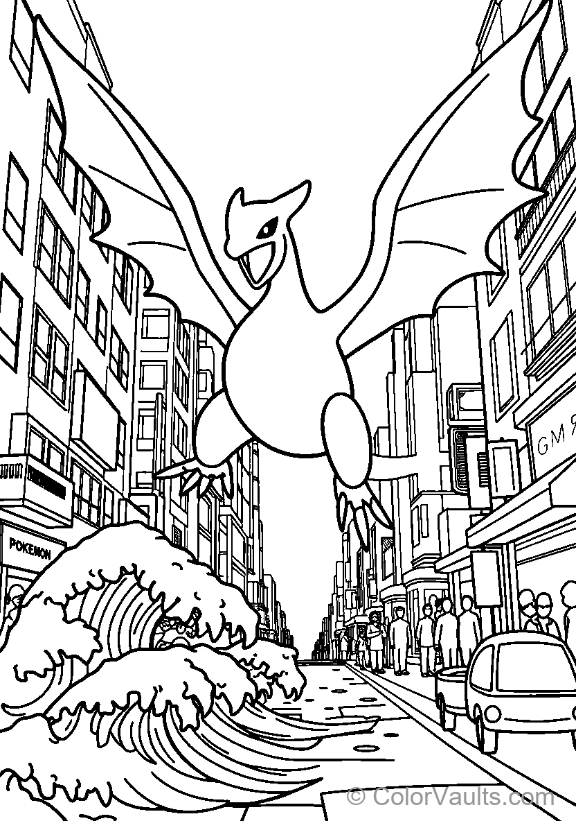 Pidgeot Flying over City
