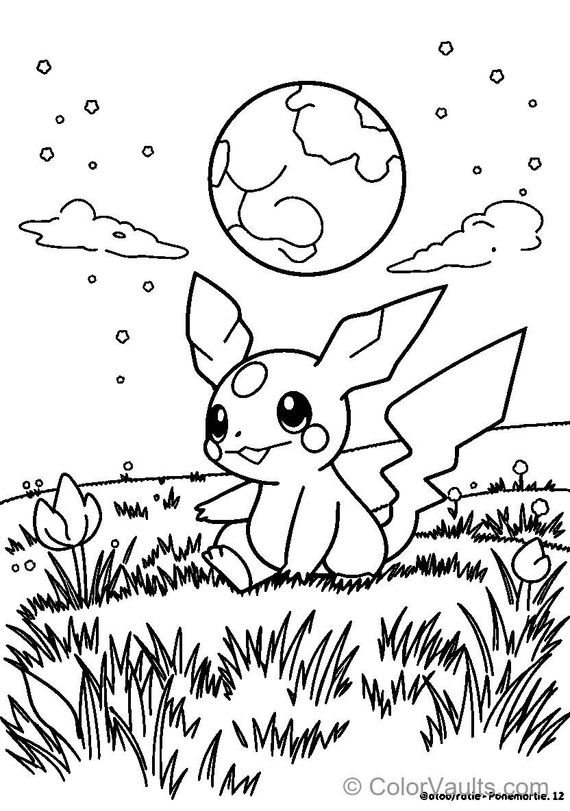 Pikachu In A Meadow mit Earth und Stars