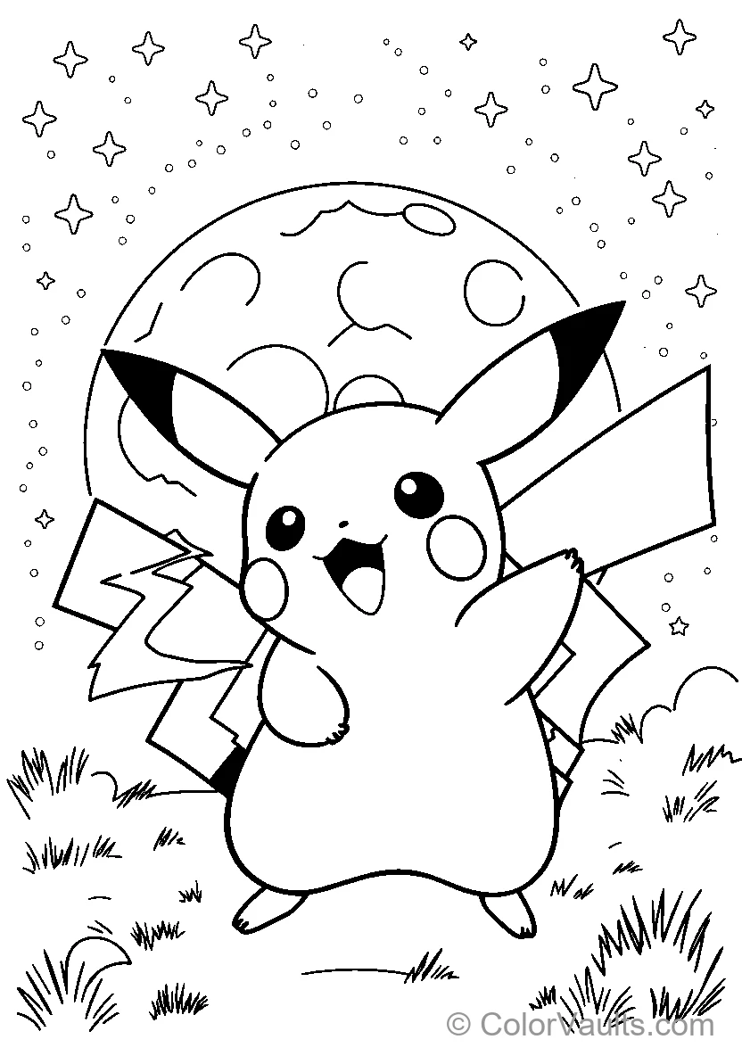 Pikachu With A Moon And Stars Background