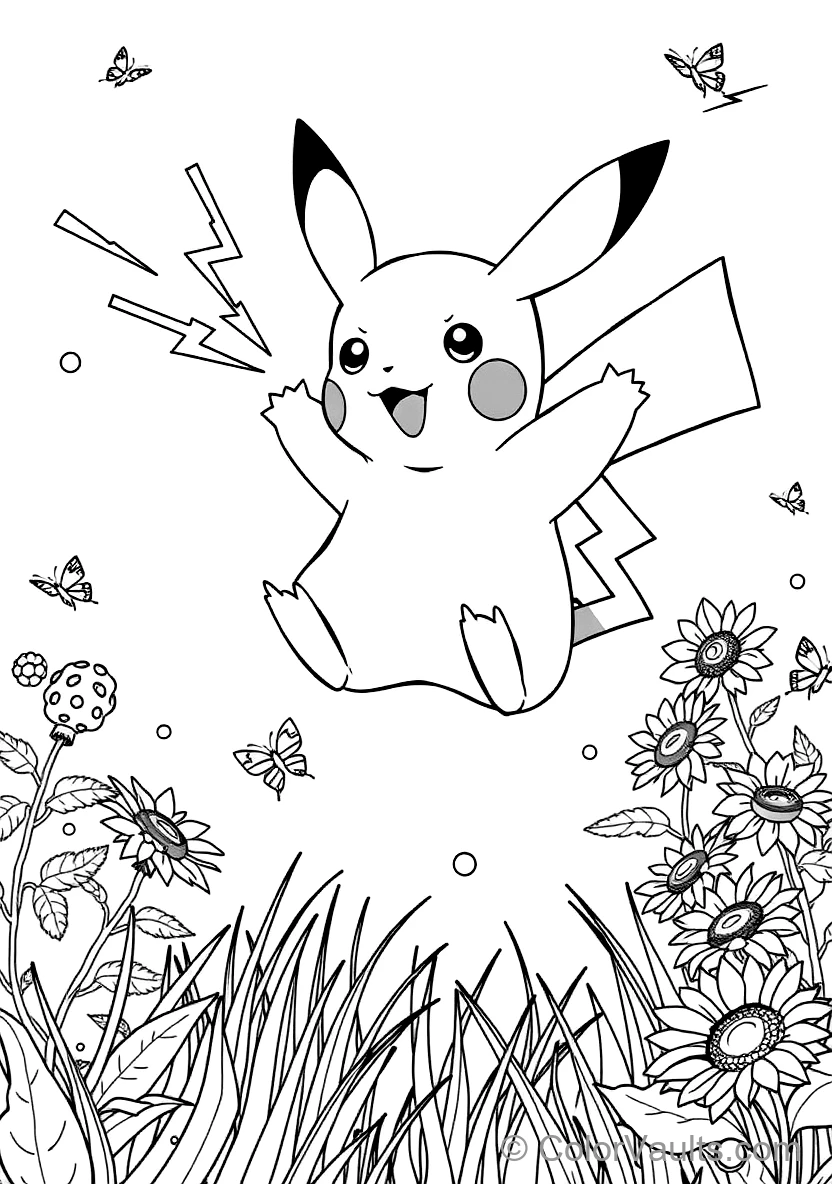 Pikachu Leaping in Mid-air Releasing Bright Sparks