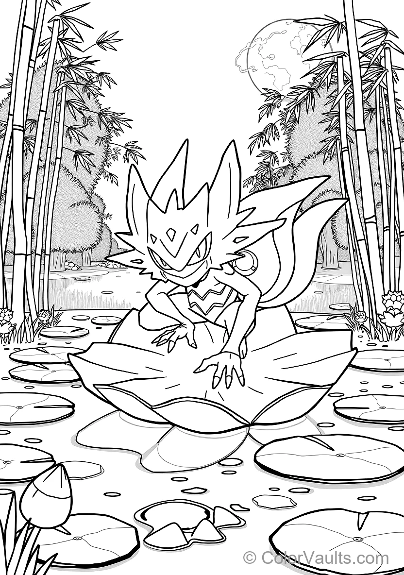 Greninja Crouching on a Giant Floating Lily Pad