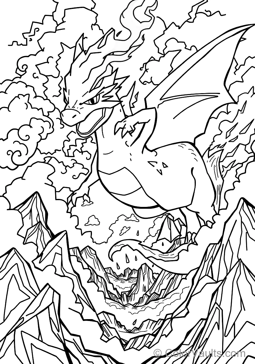 Charizard Flying Through Storm Clouds Breathing Fire