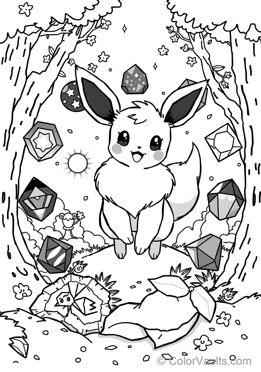 Eevee Prancing Joyfully in a Circle of with All Eight Eeveelutions