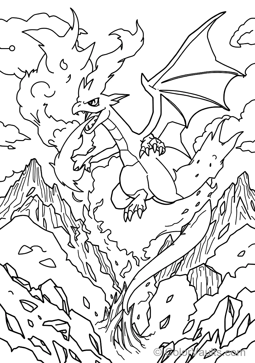 Charizard Flying Through Storm Clouds Breathing Fire (Scene 3)