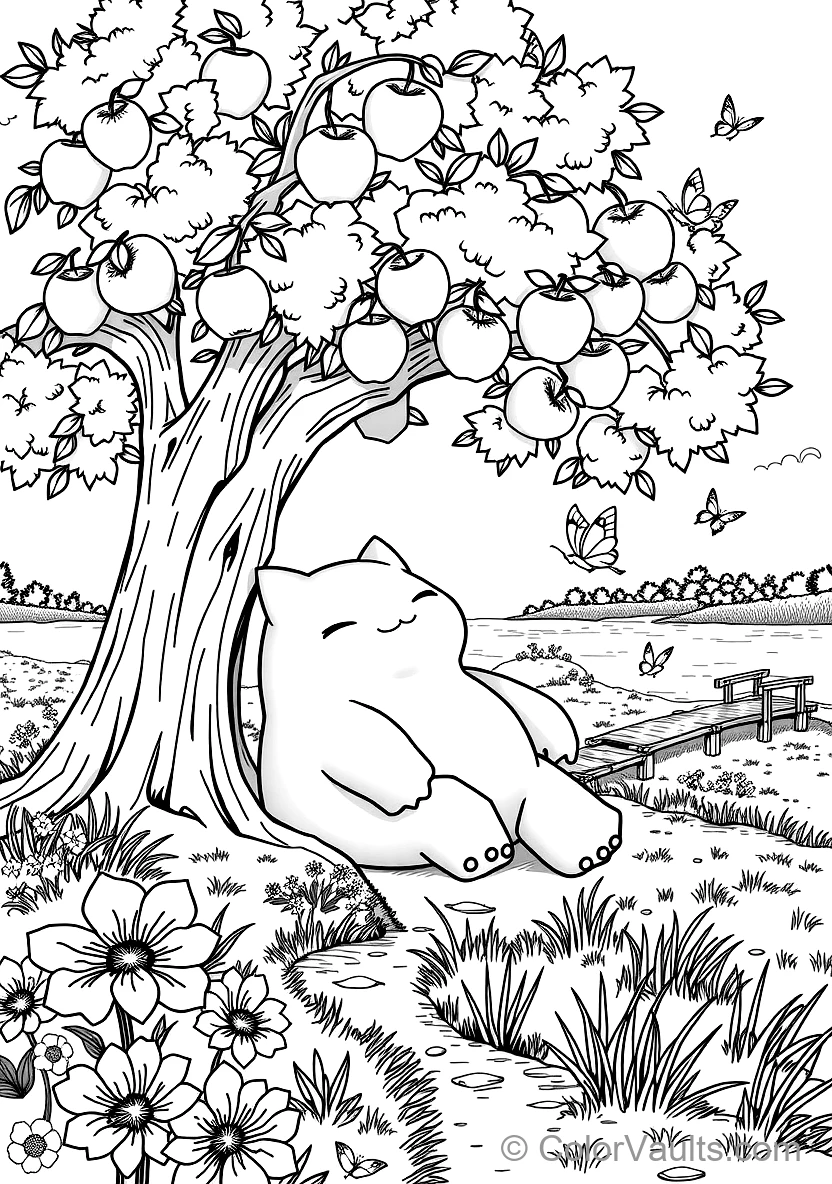 Snorlax Sleeping Peacefully Under a Giant under a Shady Apple Tree (Scene 2)