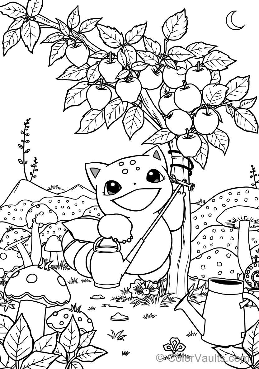 Bulbasaur Happily Using Dual Vine Whips to Plucking Berries with Vine Whips (Scene 2)