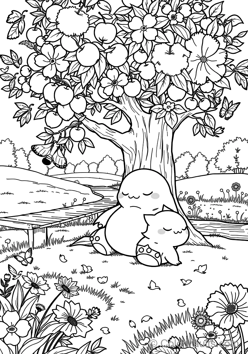Snorlax Sleeping Peacefully Under a Giant under a Shady Apple Tree (Scene 3)