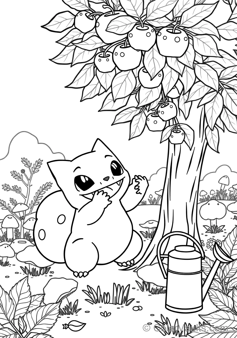 Bulbasaur Happily Using Dual Vine Whips to Plucking Berries with Vine Whips (Scene 4)