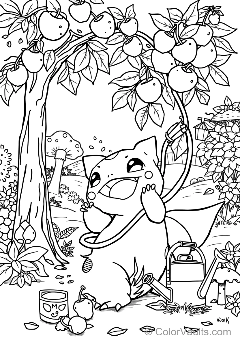 Bulbasaur Happily Using Dual Vine Whips to Plucking Berries with Vine Whips (Scene 5)