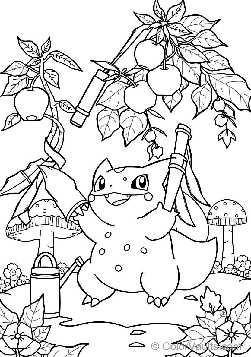 Bulbasaur Happily Using Dual Vine Whips to Plucking Berries with Vine Whips (Scene 6)