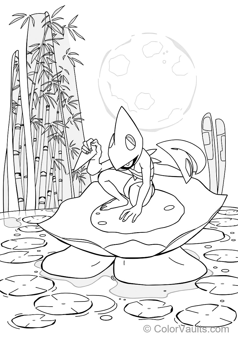 Greninja Crouching on a Giant Floating Lily Pad (Scene 5)