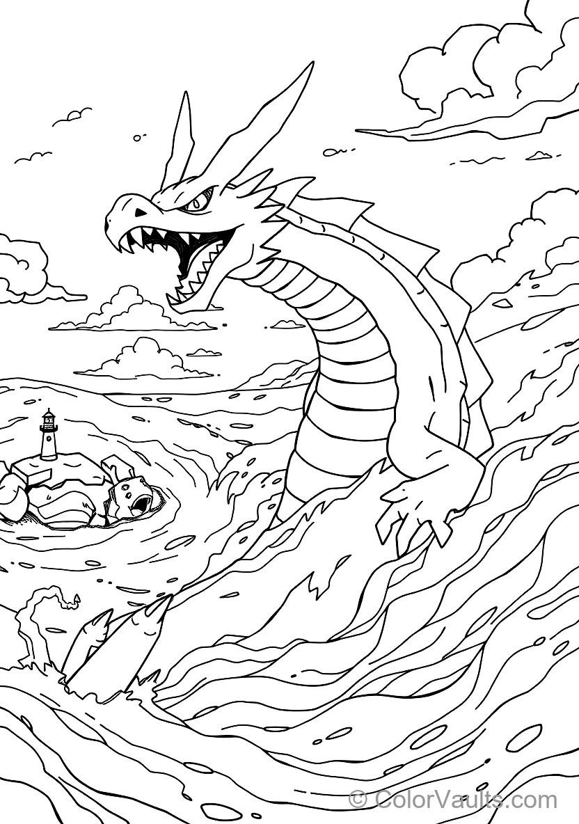 Gyarados Emerging Fiercely from a Colossal Whirlpool (Scene 4)