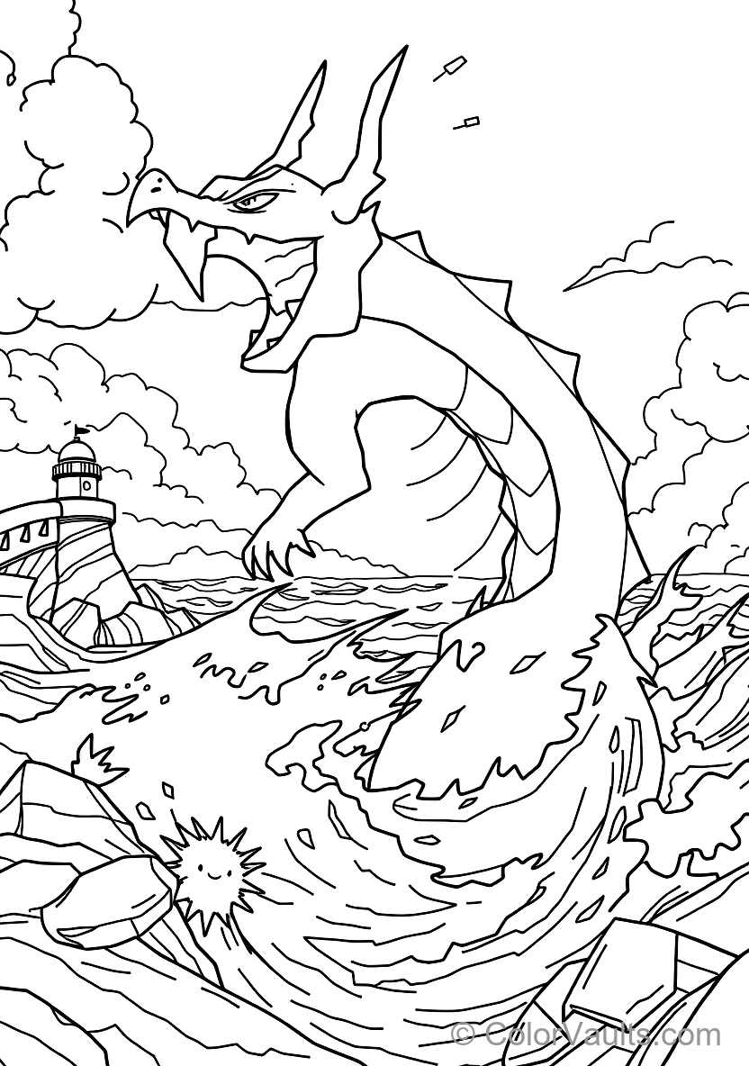 Gyarados Emerging Fiercely from a Colossal Whirlpool (Scene 7)