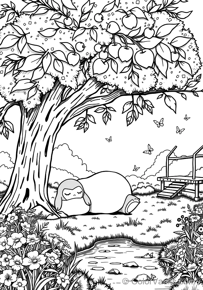 Snorlax Sleeping Peacefully Under a Giant under a Shady Apple Tree (Scene 9)