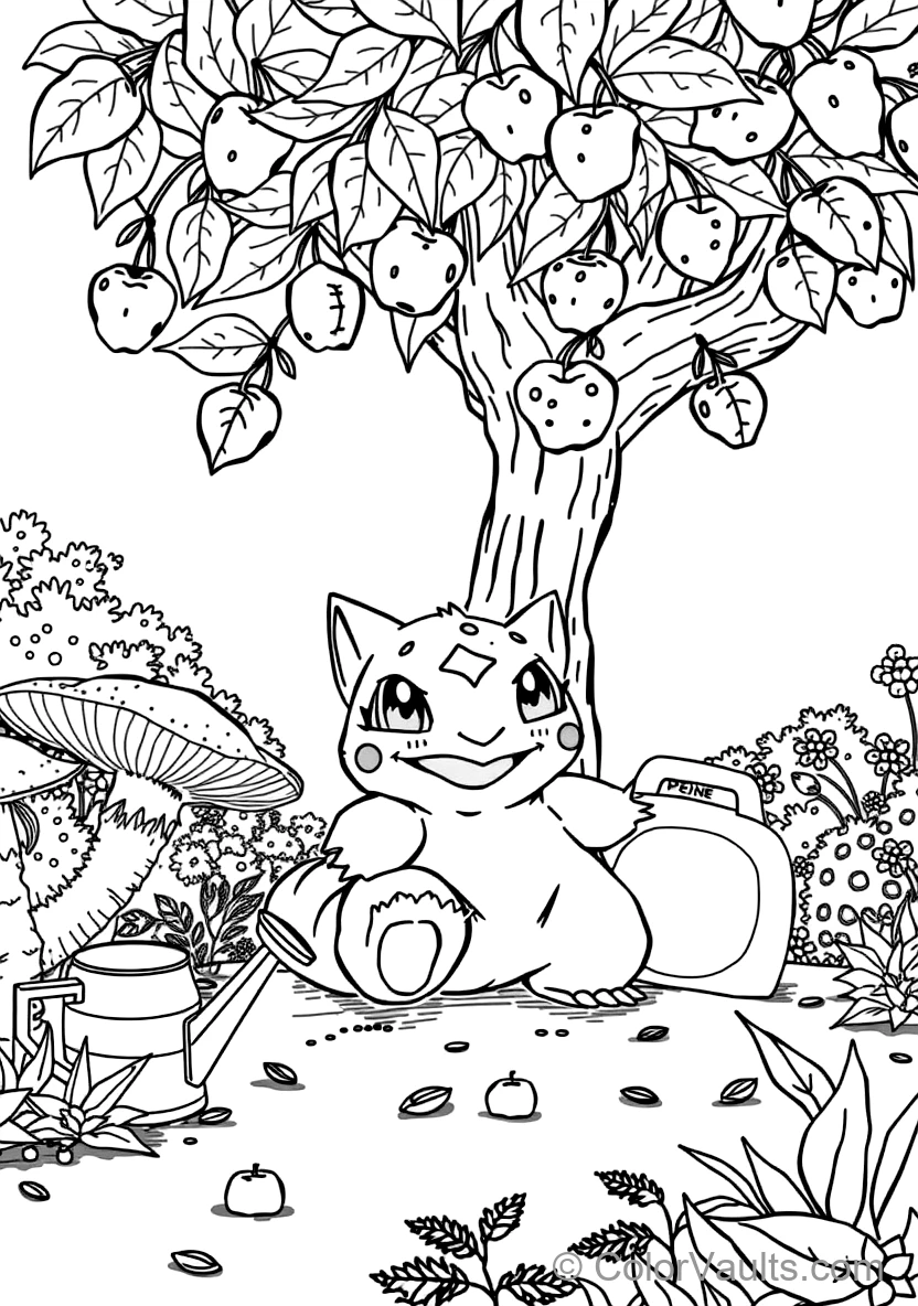 Bulbasaur Happily Using Dual Vine Whips to Plucking Berries with Vine Whips (Scene 8)