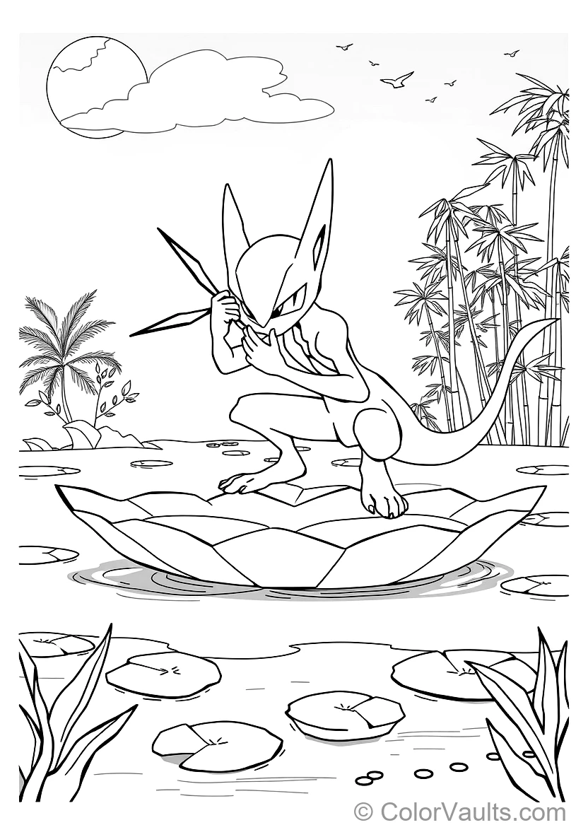 Greninja Crouching on a Giant Floating Lily Pad (Scene 9)