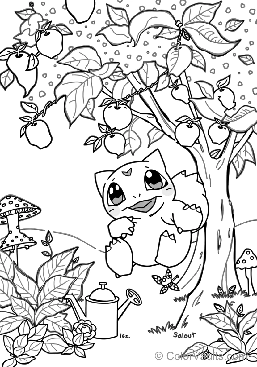 Bulbasaur Happily Using Dual Vine Whips to Plucking Berries with Vine Whips (Scene 9)