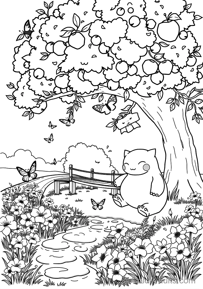 Snorlax Sleeping Peacefully Under a Giant under a Shady Apple Tree (Scene 10)