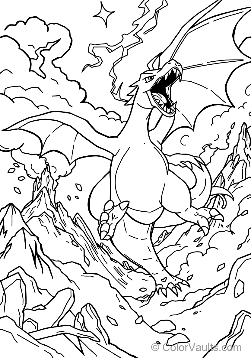 Charizard Flying Through Storm Clouds Breathing Fire (Scene 9)