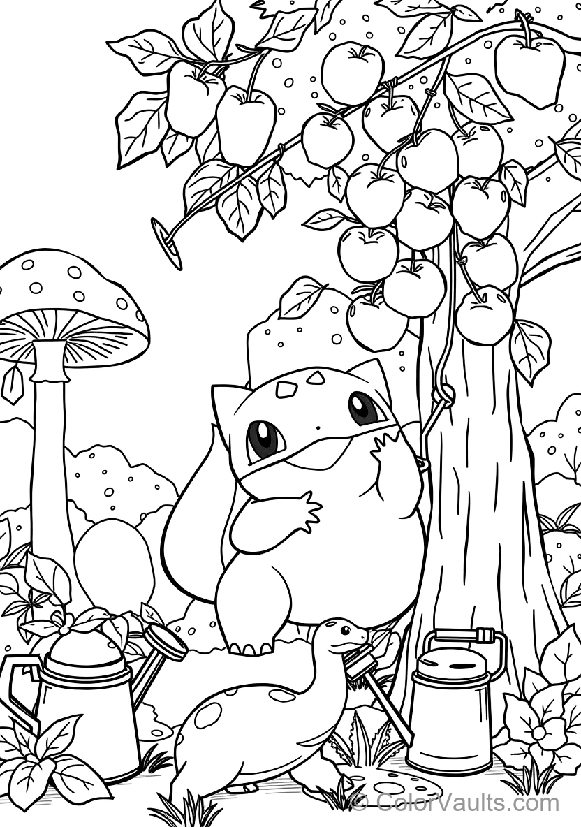 Bulbasaur Happily Using Dual Vine Whips to Plucking Berries with Vine Whips (Scene 10)