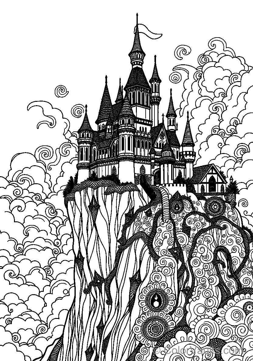 Ornate Clouds Surrounding An Enchanted Castle