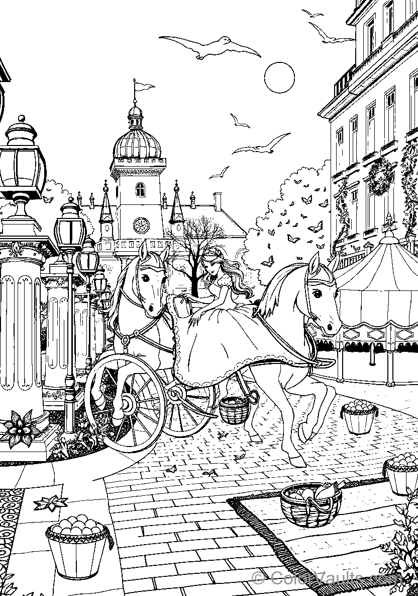 Princess Riding In A Horse Drawn Carriage