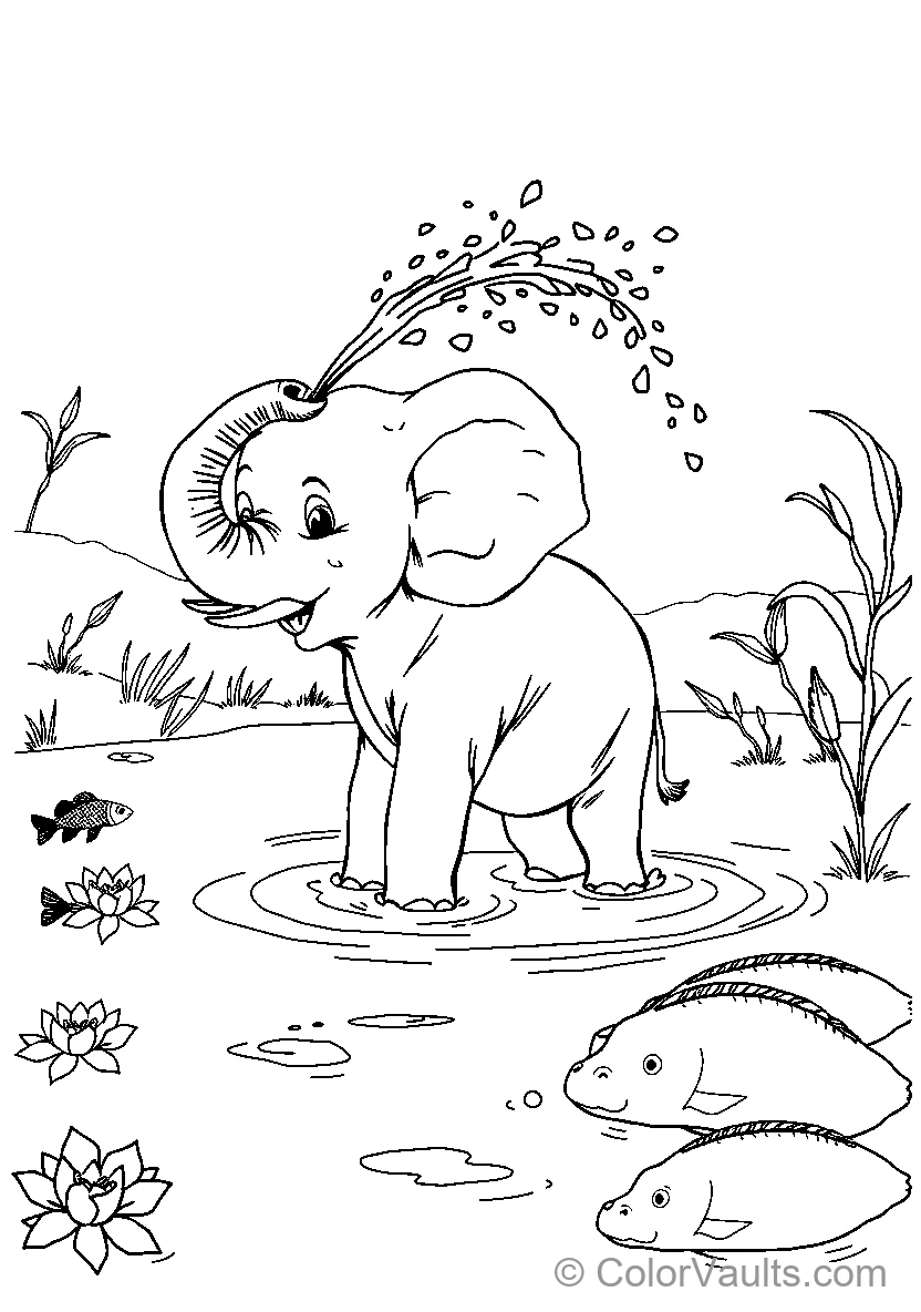 Elephant Playing In A Pond