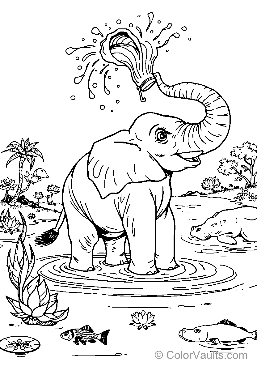 Elephant Splashing In A Pond