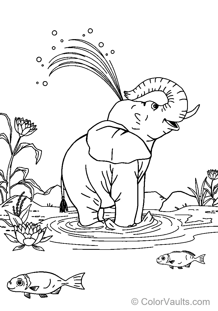 Elephant Splashing In A Pond (Scene 3)