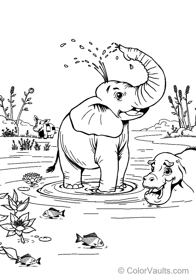 Elephant Splashing Water