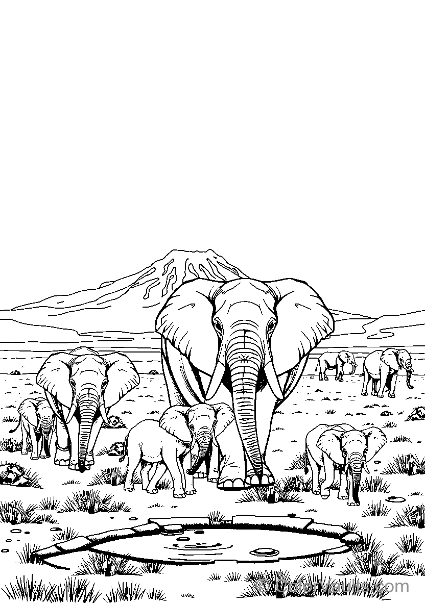 Elephants Gathering At A Watering Hole