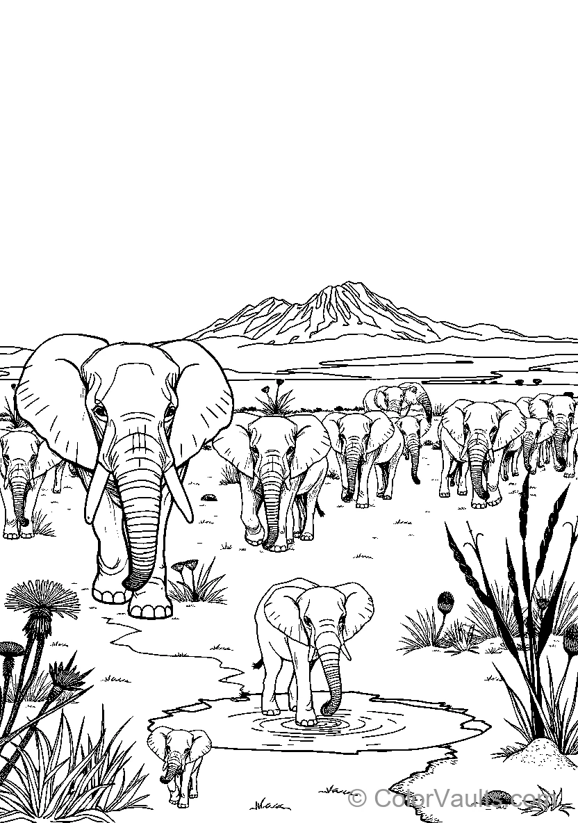 Elephants Gathering At A Watering Hole (Scene 3)