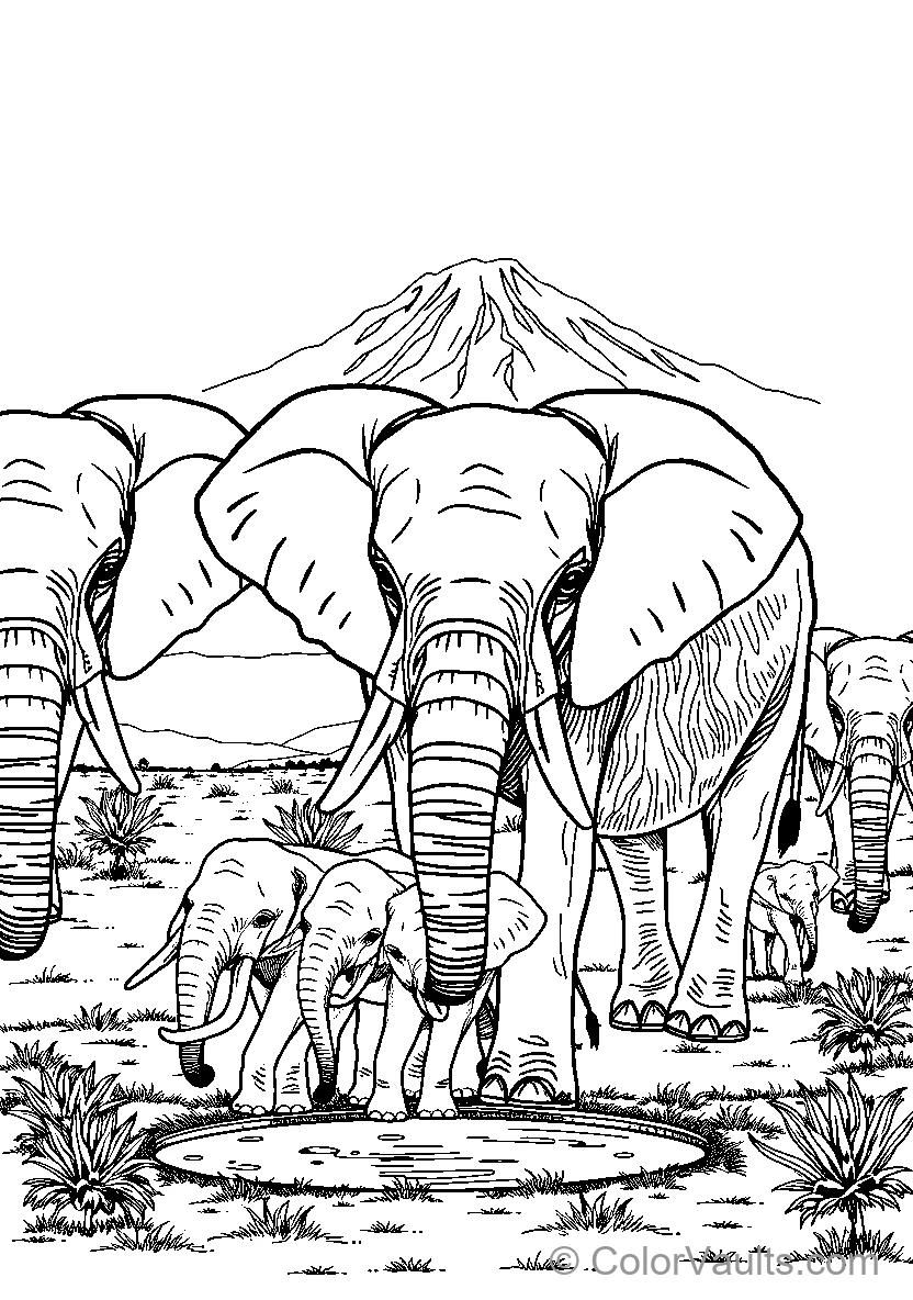 Elephants At A Watering Hole (Scene 5)
