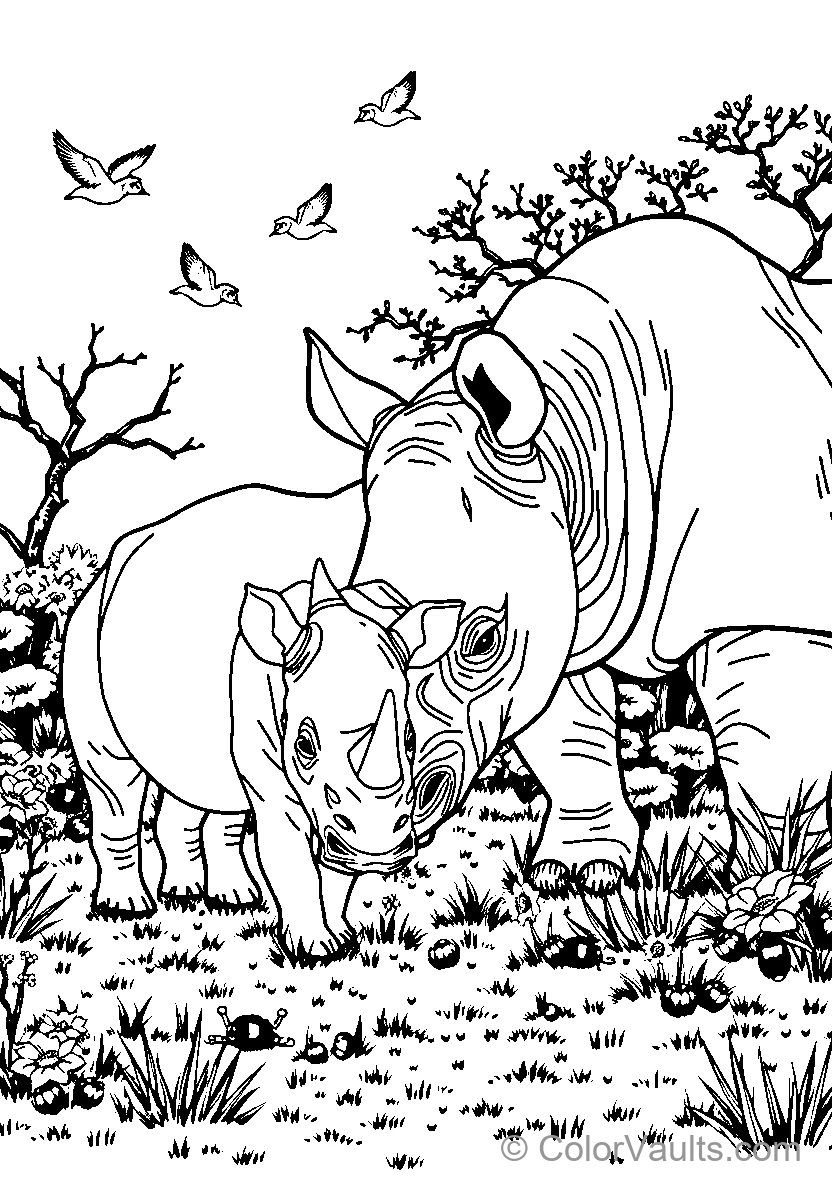 Mother Rhinoceros And Calf