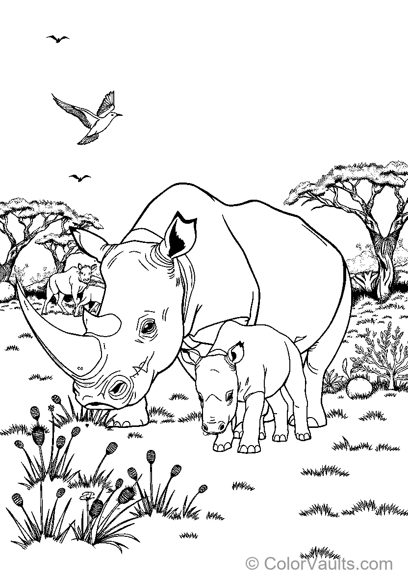 Mother Rhinoceros And Her Calf