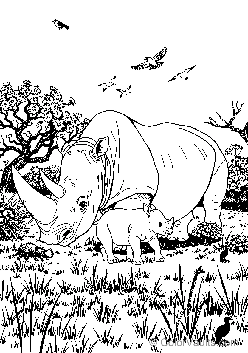 Mother Rhinoceros And Her Calf (Scene 3)