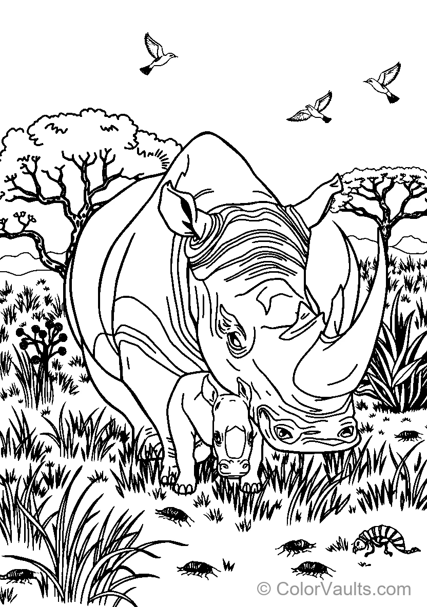 Rhinoceros In A Savanna Setting