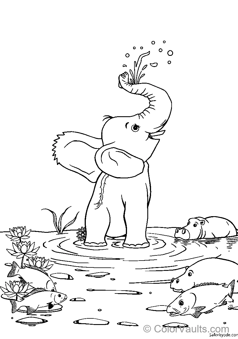 Young Elephant Playing In Water