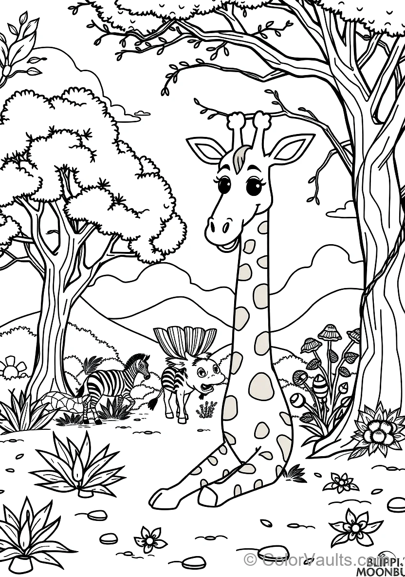 Blippi Feeding a Friendly Tall Giraffe with Acacia (Scene 11)