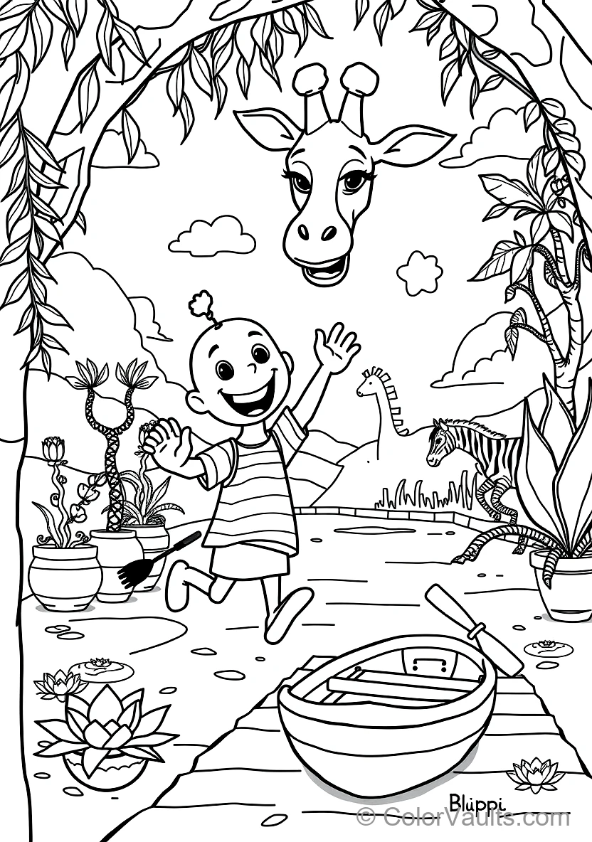 Blippi Feeding a Friendly Tall Giraffe with Acacia (Scene 21)