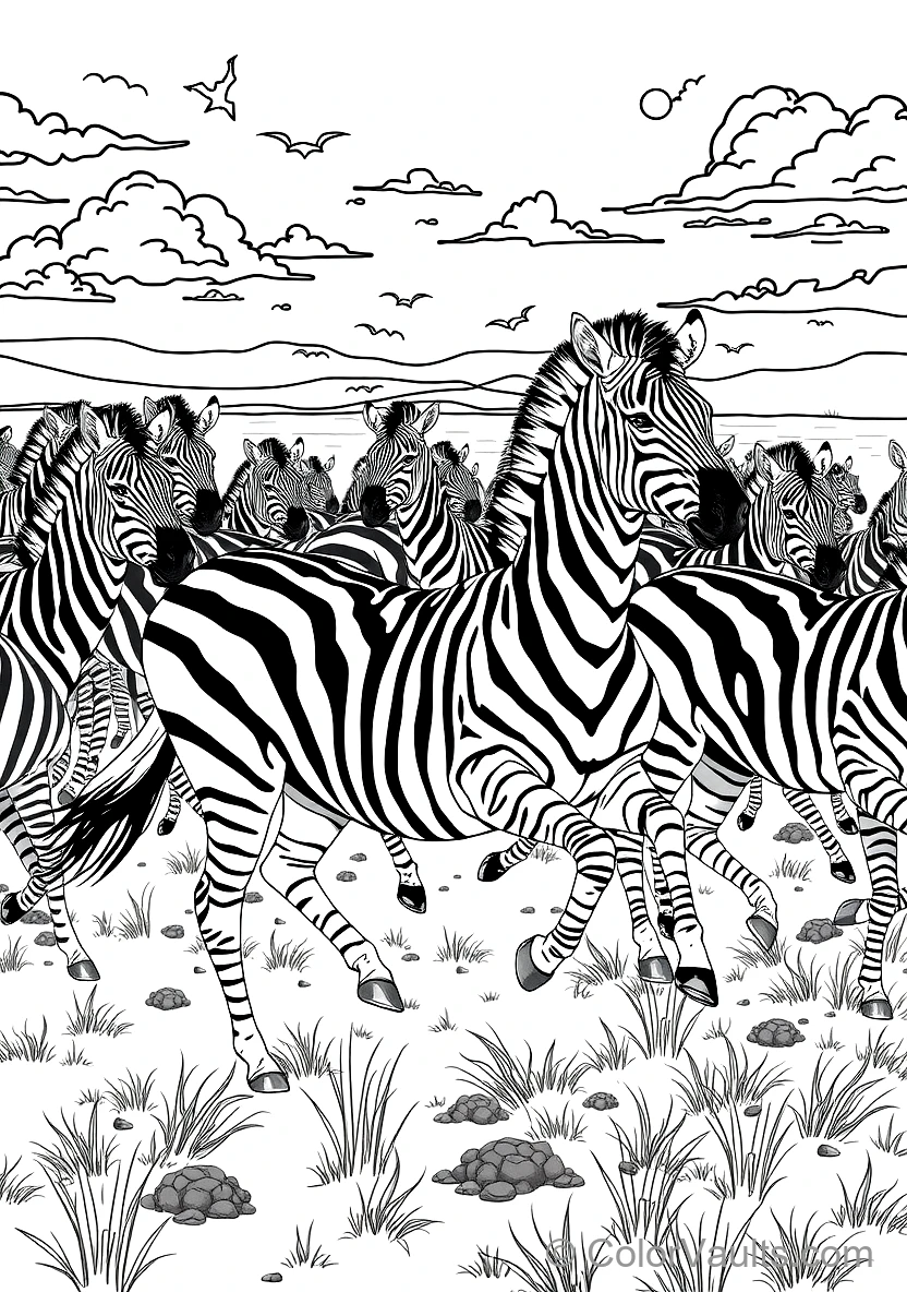 Dazzling Herd of Striped Zebras Galloping Dynamically