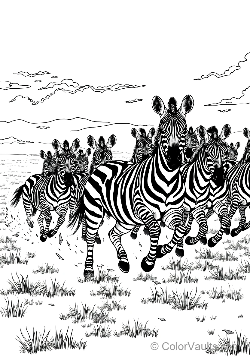 Dazzling Herd of Striped Zebras Galloping Dynamically (Scene 2)